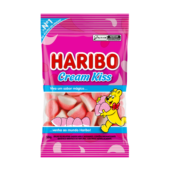 BALA GELATINA HARIBO CREAM KISS COM 50G
