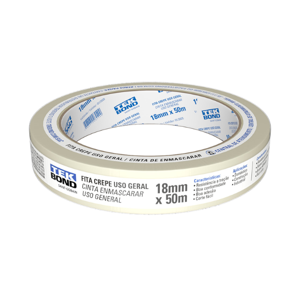 FITA ADESIVA TEKBOND CREPE 18MMX50M UNIDADE