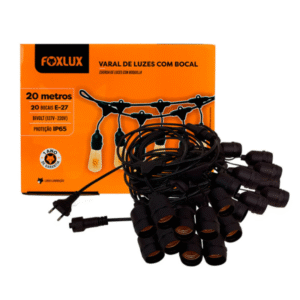 VARAL DE LUZES FOXLUX  BIVOLT COM 20 BOCAIS E-27 20 METROS UNIDADE