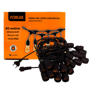 VARAL DE LUZES FOXLUX  BIVOLT COM 30 BOCAIS E-27 30 METROS UNIDADE