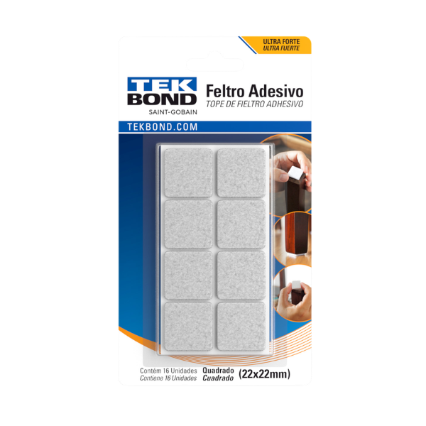 PROTETOR FELTRO TEKBOND ADESIVO QUADRADO 22MM BRANCO COM 16 UNIDADES