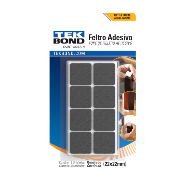 PROTETOR FELTRO TEKBOND ADESIVO QUADRADO 22MM PRETO COM 16 UNIDADES