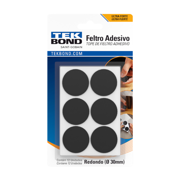 PROTETOR FELTRO TEKBOND ADESIVO REDONDO 30MM PRETA COM 12 UNIDADES