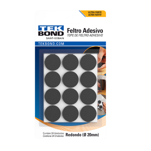 PROTETOR FELTRO TEKBOND ADESIVO REDONDO 20MM PRETO COM 24 UNIDADES