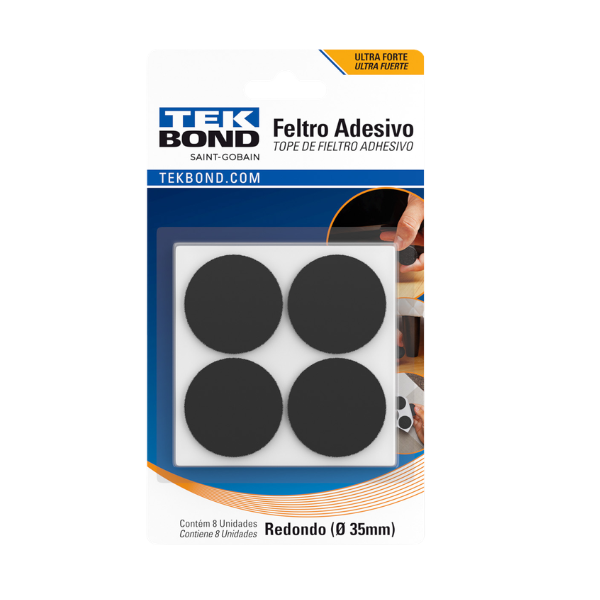 PROTETOR FELTRO TEKBOND ADESIVO REDONDO 35MM PRETO COM 8 UNIDADES