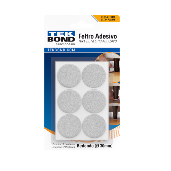 PROTETOR FELTRO TEKBOND ADESIVO REDONDO 30MM BRANCA COM 12 UNIDADES