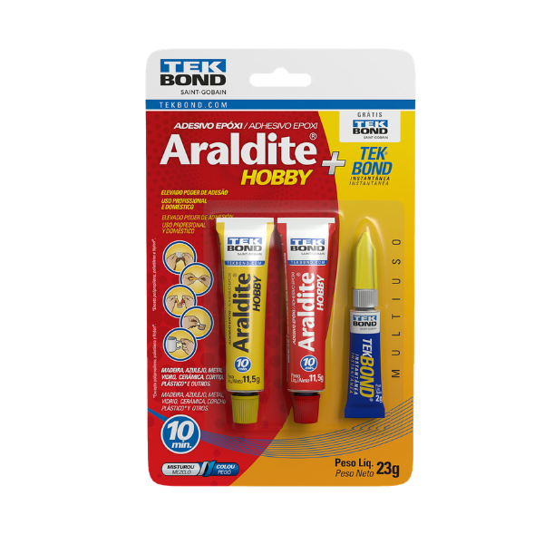 ADESIVO EPOXI TEKBOND ARALDITE KIT HOBBY 23G COM SUPERCOLA 2G