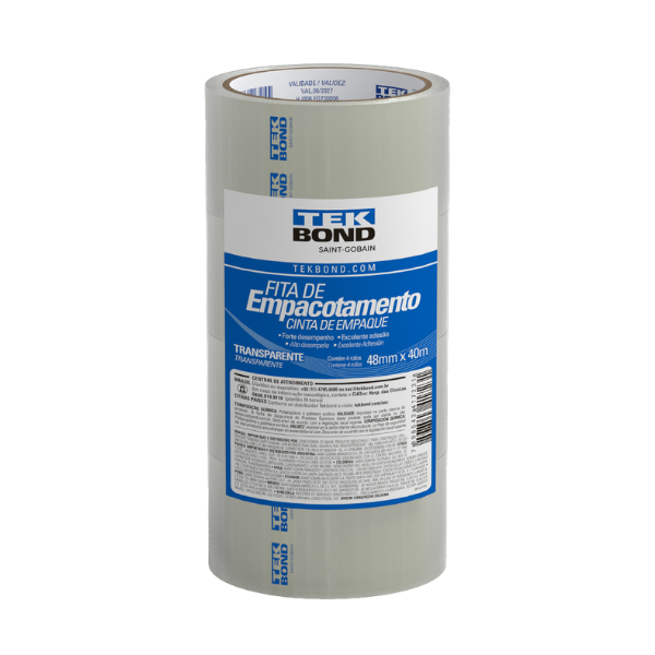 FITA ADESIVA TEKBOND PARA EMPACOTAMENTO TRANSPARENTE 48MM X 40M COM 4