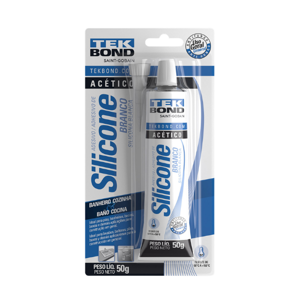 ADESIVO SILICONE TEKBOND ACÉTICO BRANCO  BLISTER COM 50G