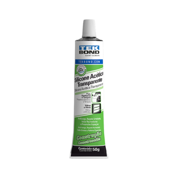 ADESIVO SILICONE TEKBOND ACÉTICO CONSTRUÇÃO TRANSPARENTE COM 50G