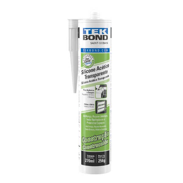 ADESIVO SILICONE TEKBOND ACÉTICO CONSTRUÇÃO TRANSPARENTE COM 256G/270ML
