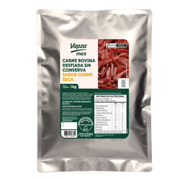 VAPZA MAX CARNE BOVINA DESFIADA EM CONSERVA SABOR CARNE SECA COM 1,0KG
