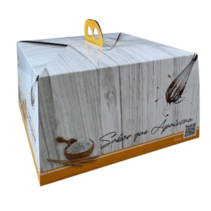 CAIXA PARA BOLO IP70-C COM ALCA SEM TRAVA 25X25X13,5CM BRANCO COM AMARELO COM 50